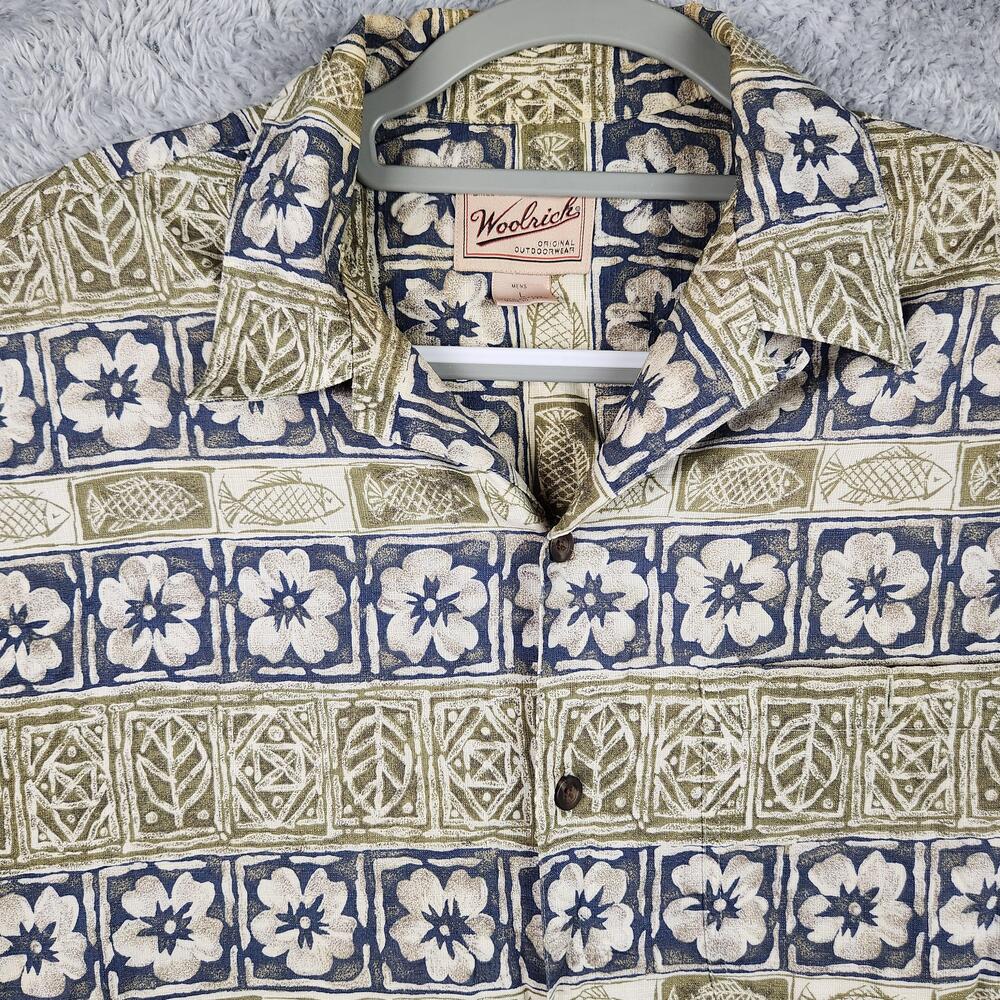 Vintage Woolrich Shirt Mens Large Multicolor Hawaiian Fish Floral Tropical AOP